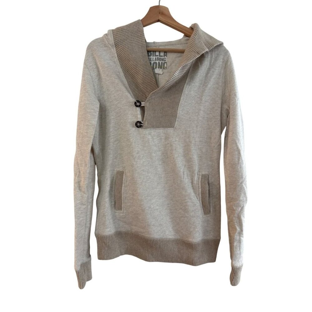 Y2K vintage Billabong Womens Beige Hooded Sweater Size L Cotton Blend Long Sleev